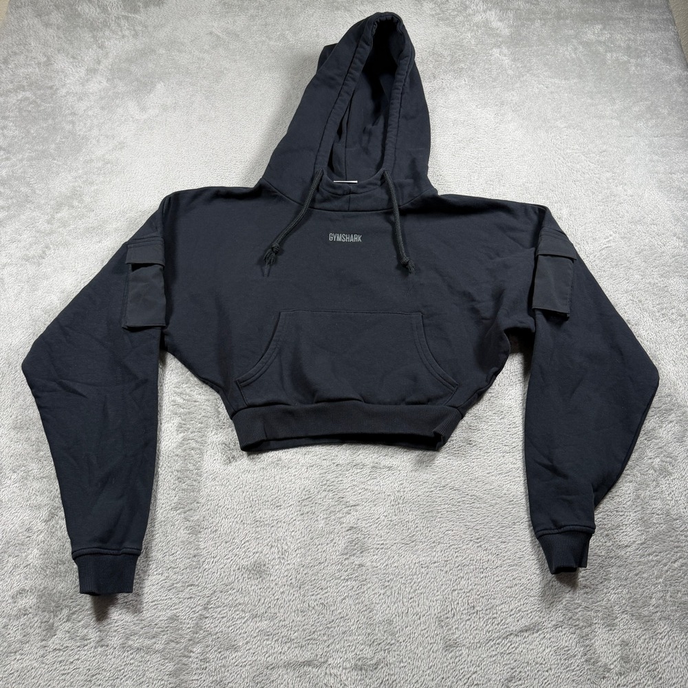 Gymshark Cropped Hoodie Womens XS Black Cargo Pocket Athleisure